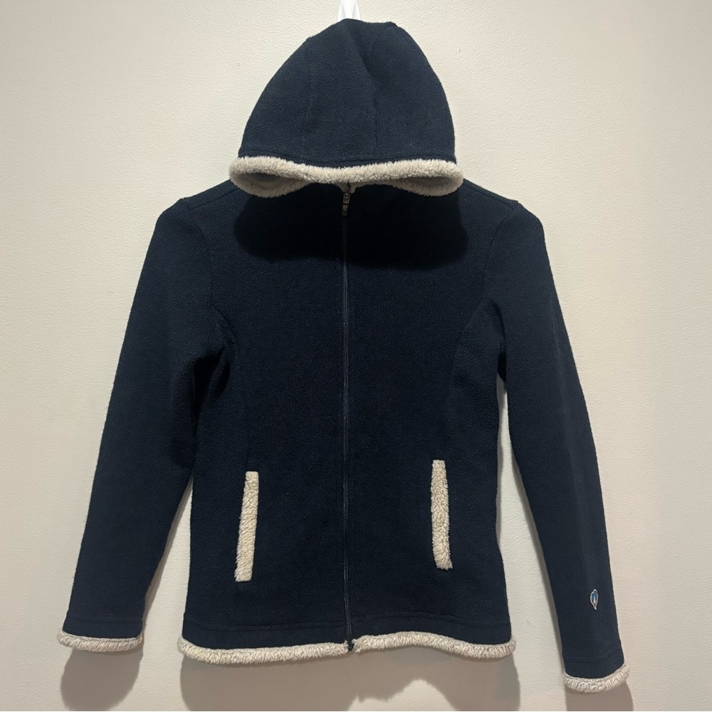 Kuhl Full Zip Black Hoodie Jacket w/ Fleece Sherpa Cream Trim Girls Medium 10